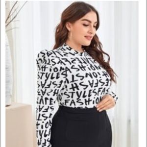 SHEINCURVE Fashion/Styles Graphic Puff Shoulder Long Sleeve Shirt